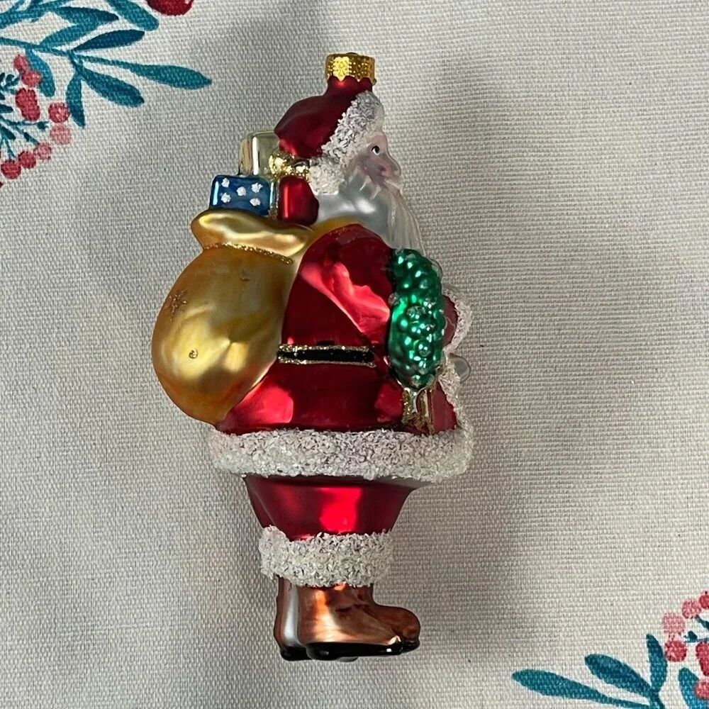 Vintage Santa Claus Christmas Ornament Handcrafted Glass Wreath‎ List Toys